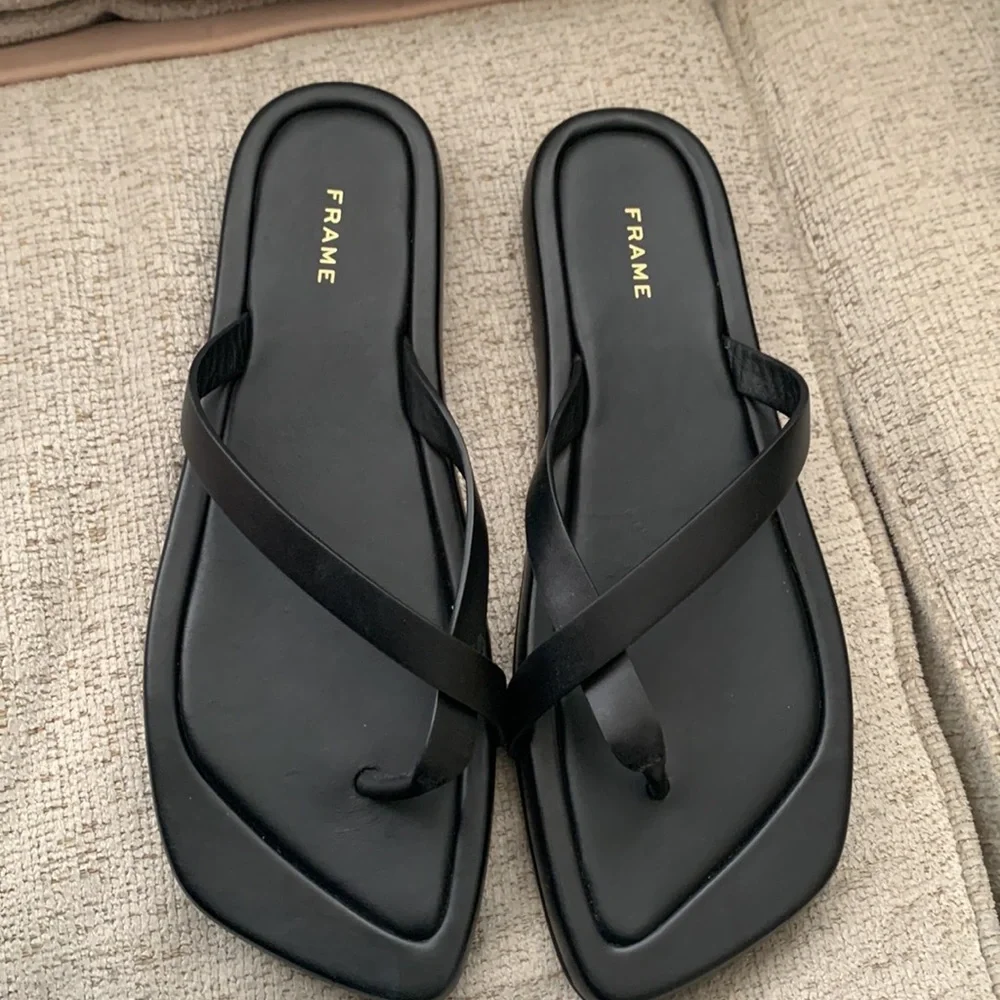 Frame Denim Black Square-Toe Thong Sandals - Picture 2 of 9
